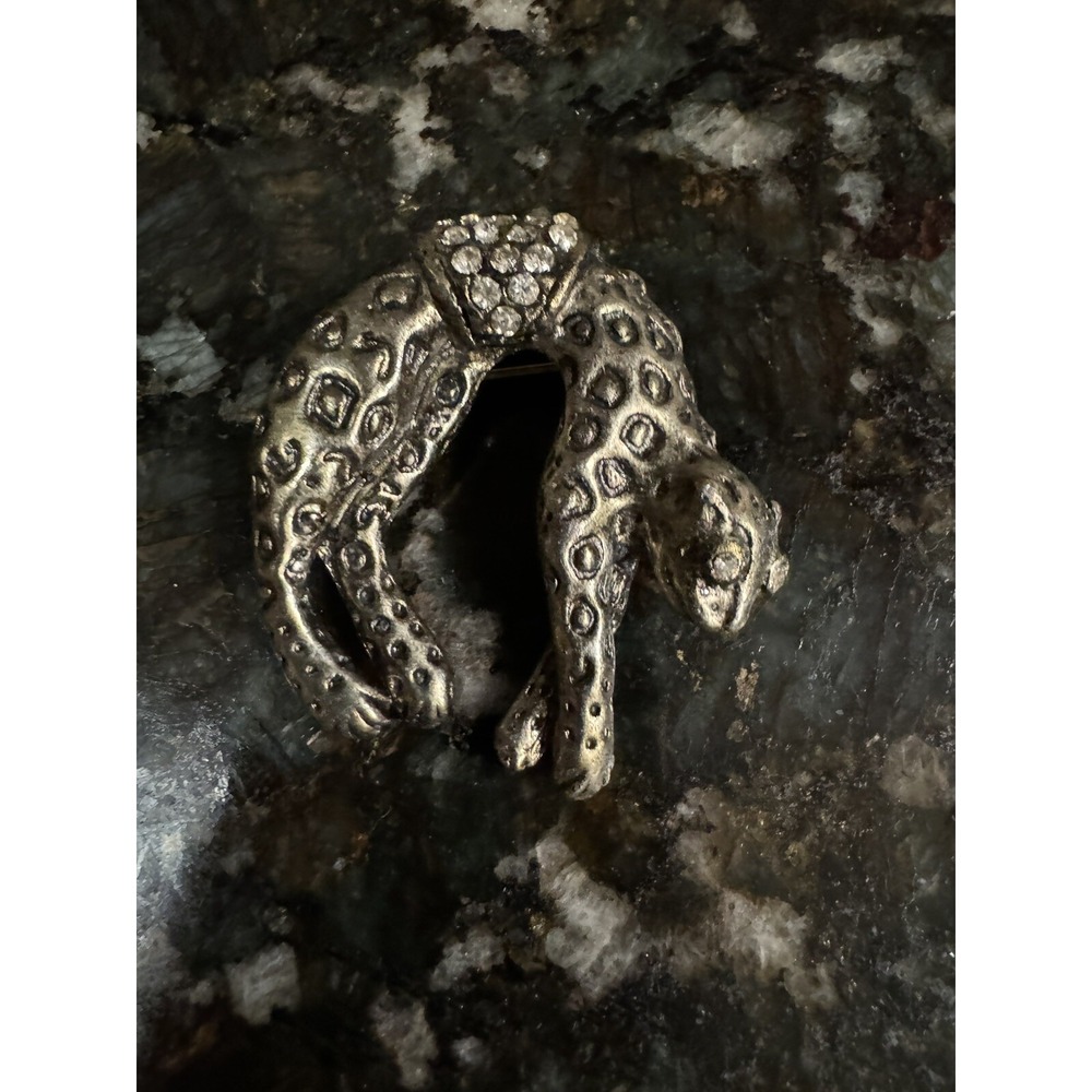 Vintage Silver Tone Rhinestone Leopard Panther Cheetah‎ Articulated Brooch Pin
